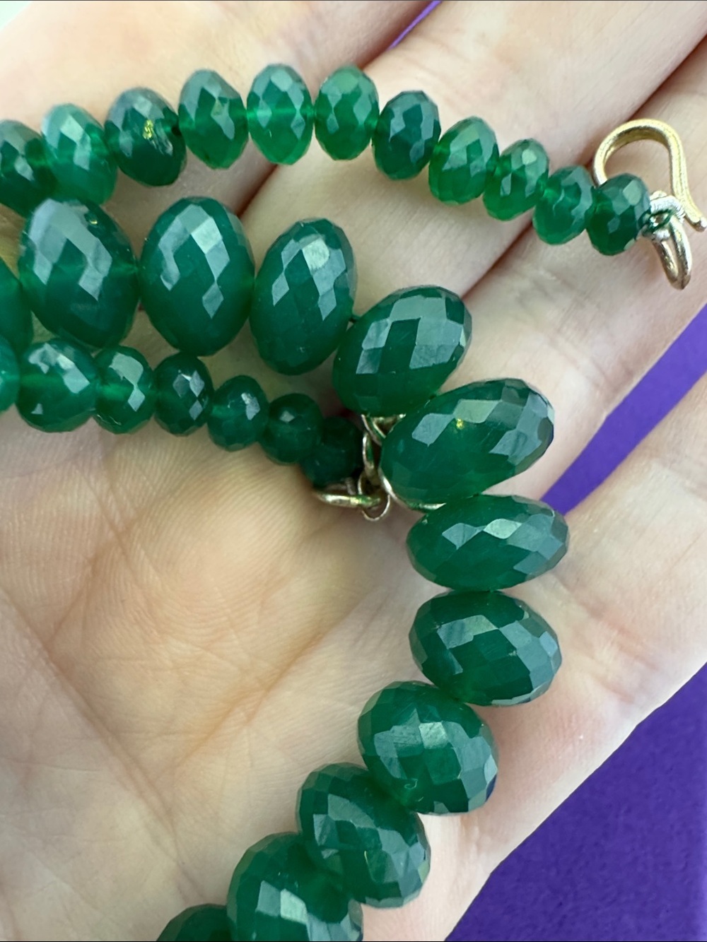 💛 Classic Silver Green Faceted Onyx Bead Necklace - Picture 5 of 5